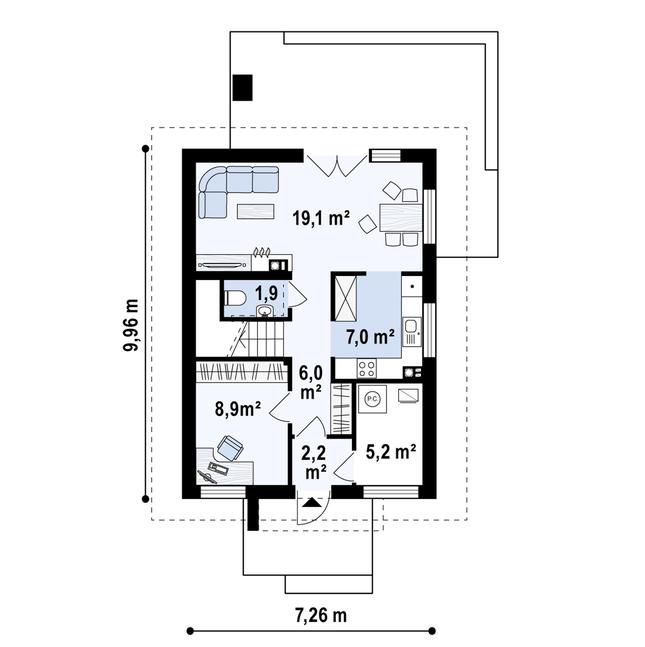 Rzut parteru POW. 50,2 m²