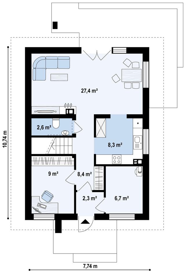Rzut parteru POW. 61,3 m²