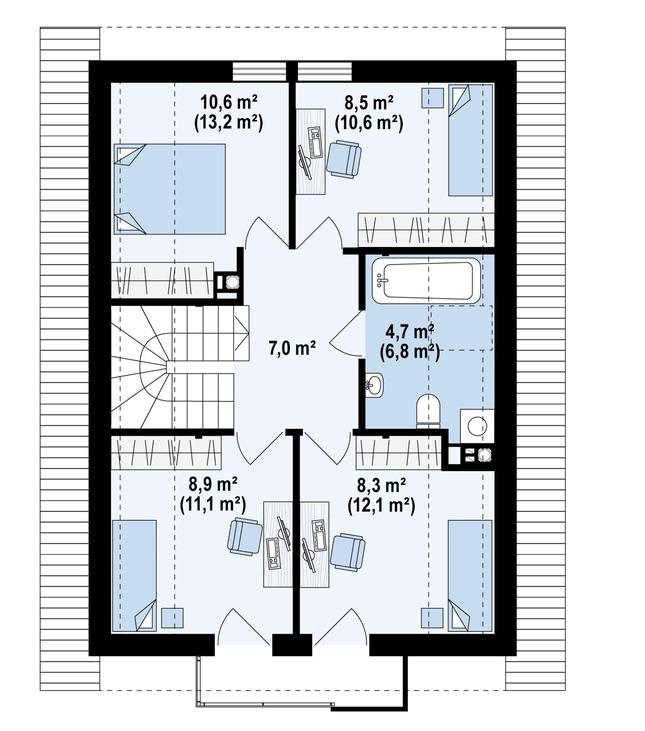 Rzut poddasza POW. 64,8 m²