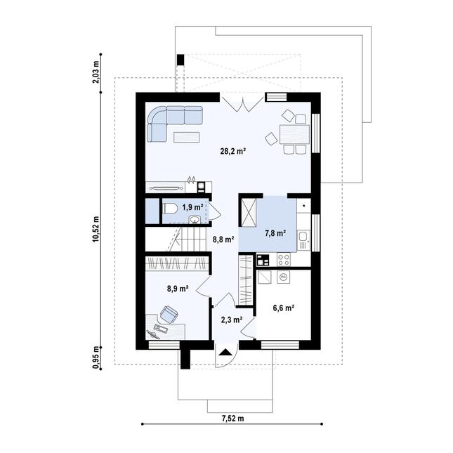 Rzut parteru POW. 62,0 m²