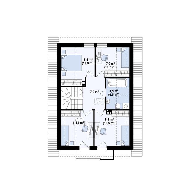 Rzut poddasza POW. 65,4 m²