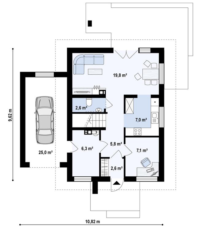 Rzut parteru POW. 78,4 m²