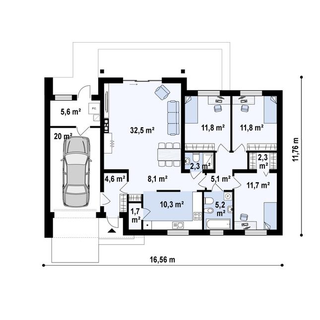 Rzut parteru POW. 133,0 m²