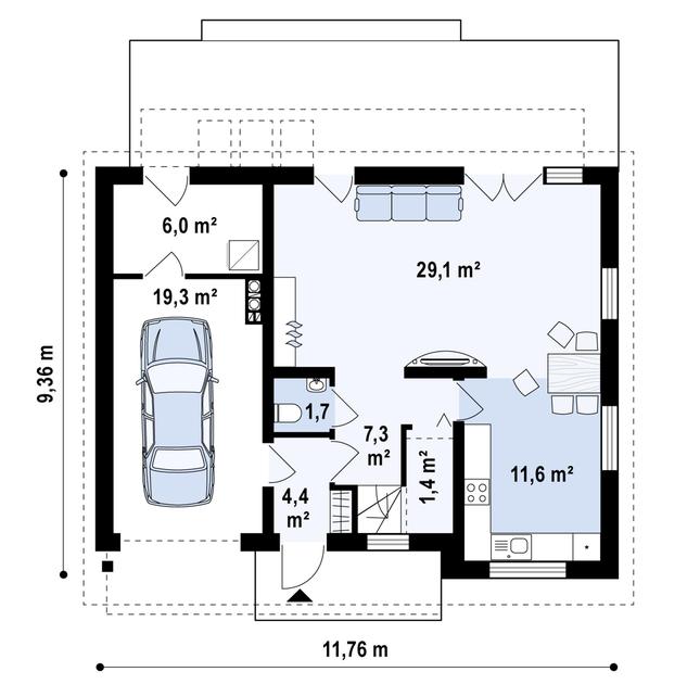 Rzut parteru POW. 78,6 m²