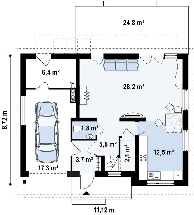 Rzut parteru POW. 76,3 m²