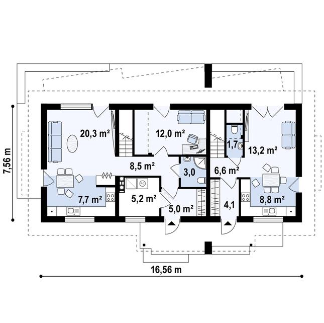 Rzut parteru POW. 89,3 m²