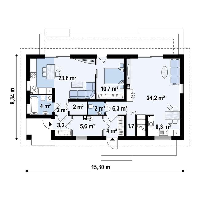 Rzut parteru POW. 94,8 m²