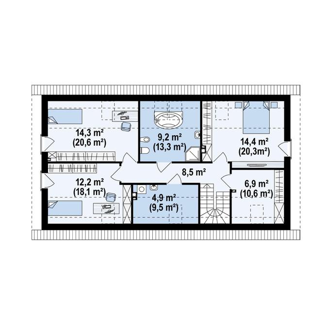 Rzut poddasza POW. 103,8 m²