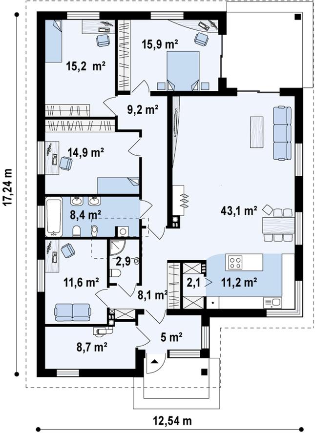 Rzut parteru POW. 158,1 m²