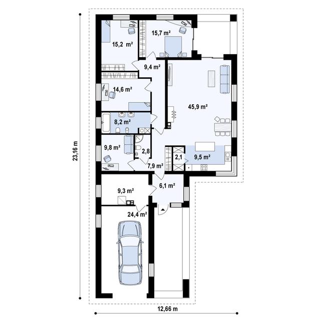 Rzut parteru POW. 180,9 m²