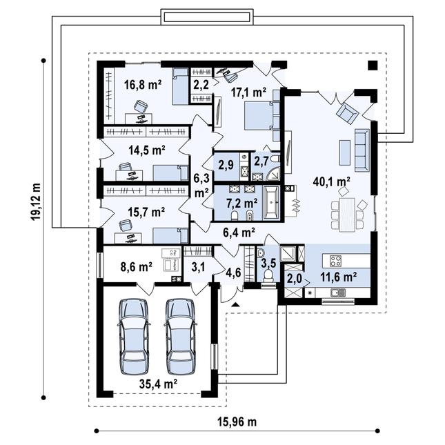 Rzut parteru POW. 200,7 m²