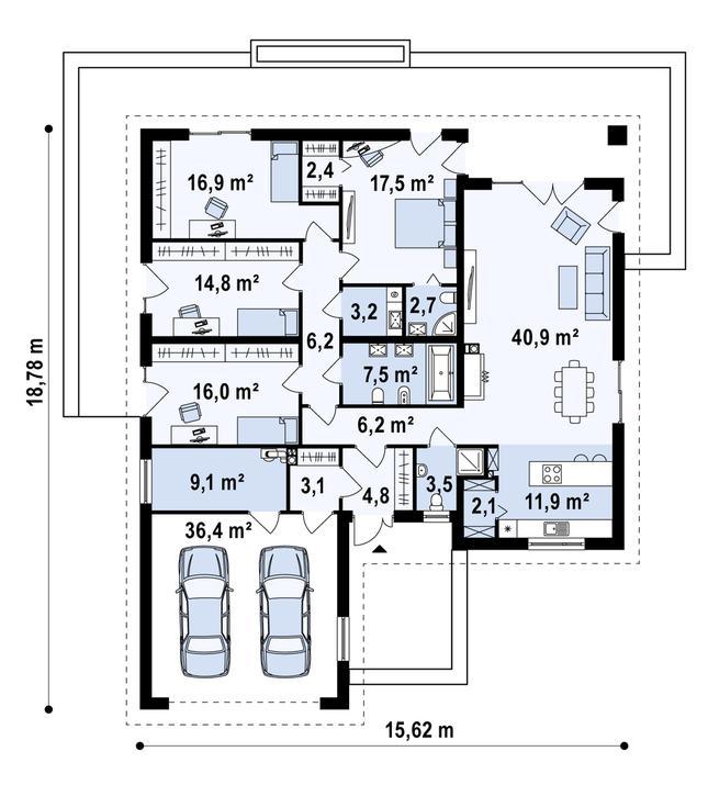 Rzut parteru POW. 204,4 m²