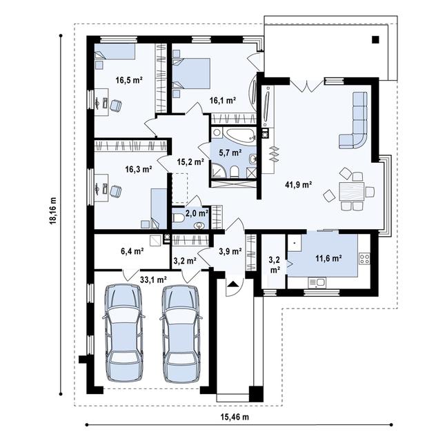 Rzut parteru POW. 175,1 m²