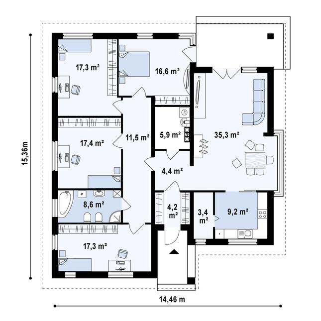 Rzut parteru POW. 151,0 m²
