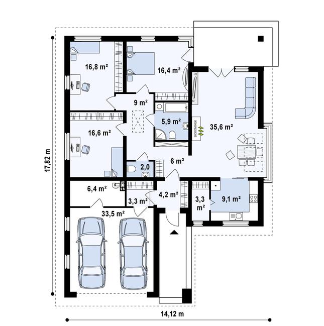 Rzut parteru POW. 168,1 m²