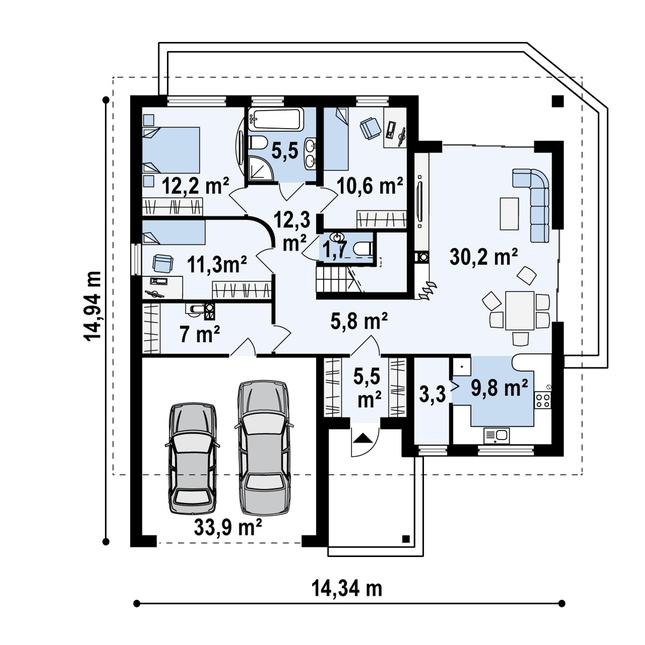 Rzut parteru POW. 143,8 m²