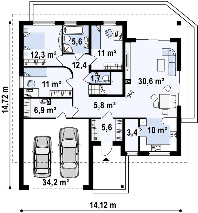 Rzut parteru POW. 145,8 m²