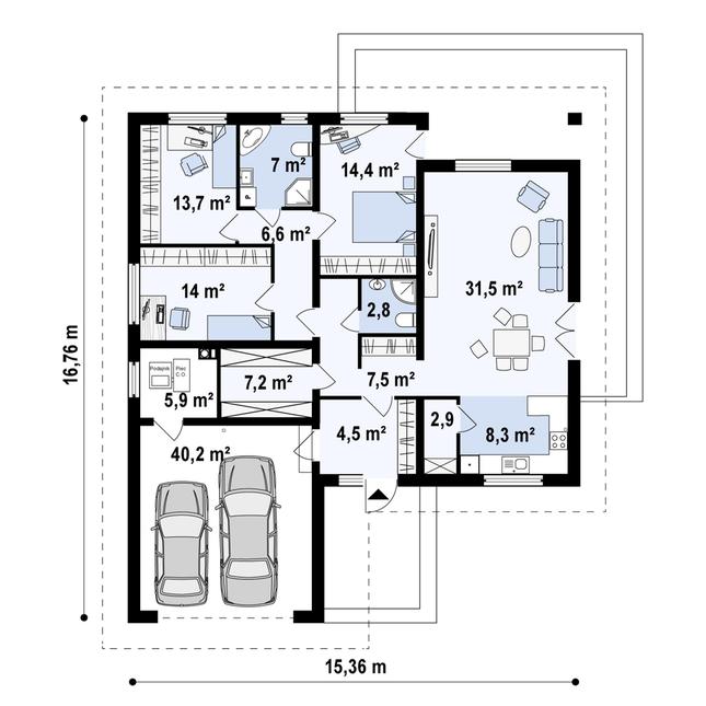 Rzut parteru POW. 169,6 m²