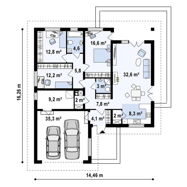 Rzut parteru POW. 147,0 m²