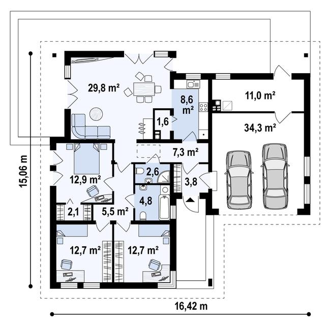 Rzut parteru POW. 149,5 m²