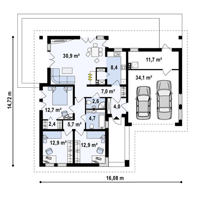 Rzut parteru POW. 151,4 m²