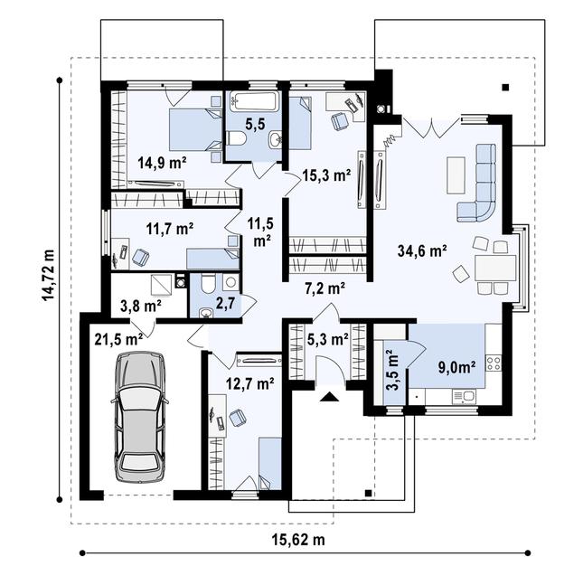 Rzut parteru POW. 159,1 m²