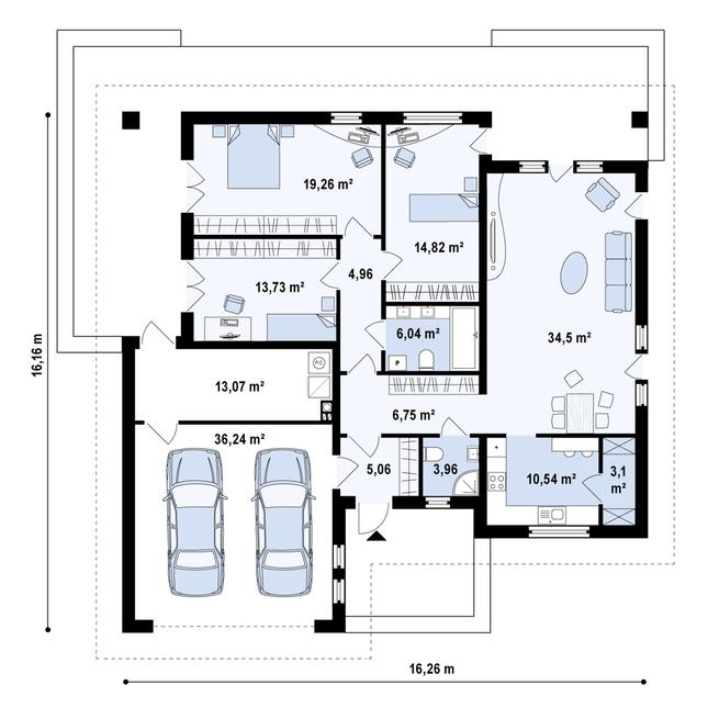 Rzut parteru POW. 172,0 m²