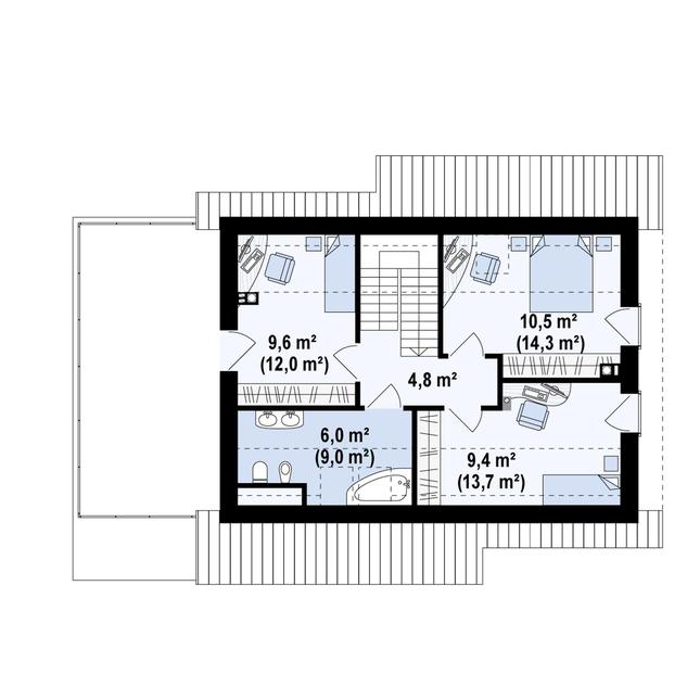 Rzut poddasza POW. 59,1 m²