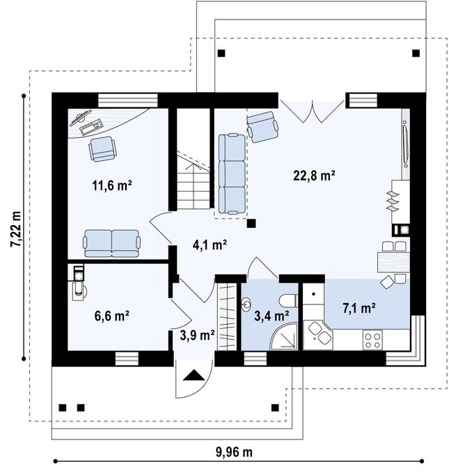 Rzut parteru POW. 58,8 m²