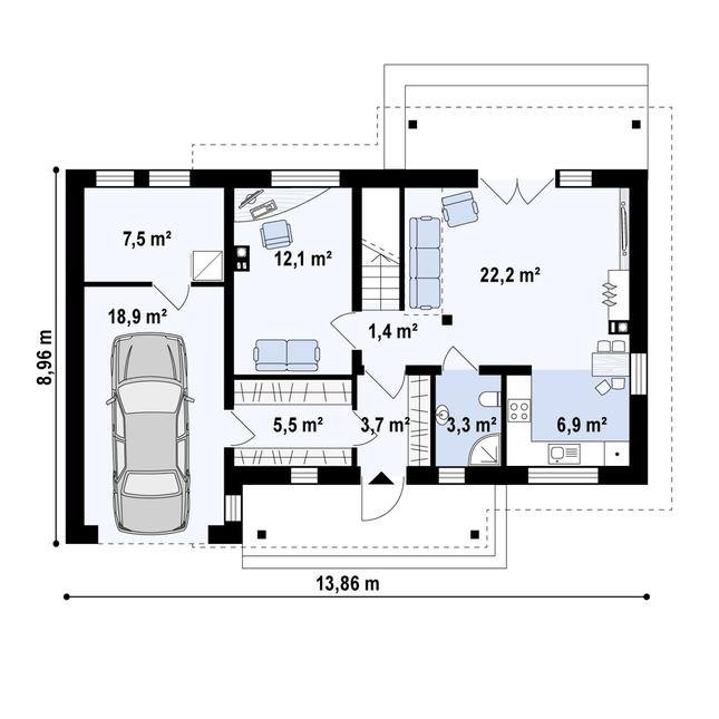 Rzut parteru POW. 81,4 m²