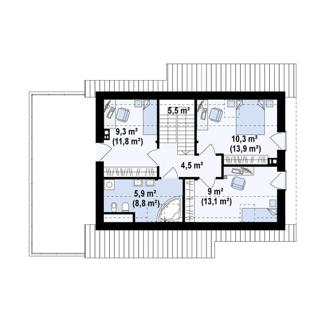 Rzut poddasza POW. 57,5 m²