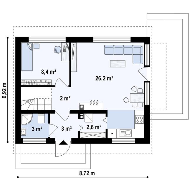 Rzut parteru POW. 47,3 m²