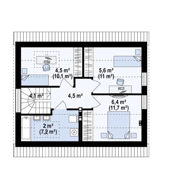 Rzut poddasza POW. 44,4 m²