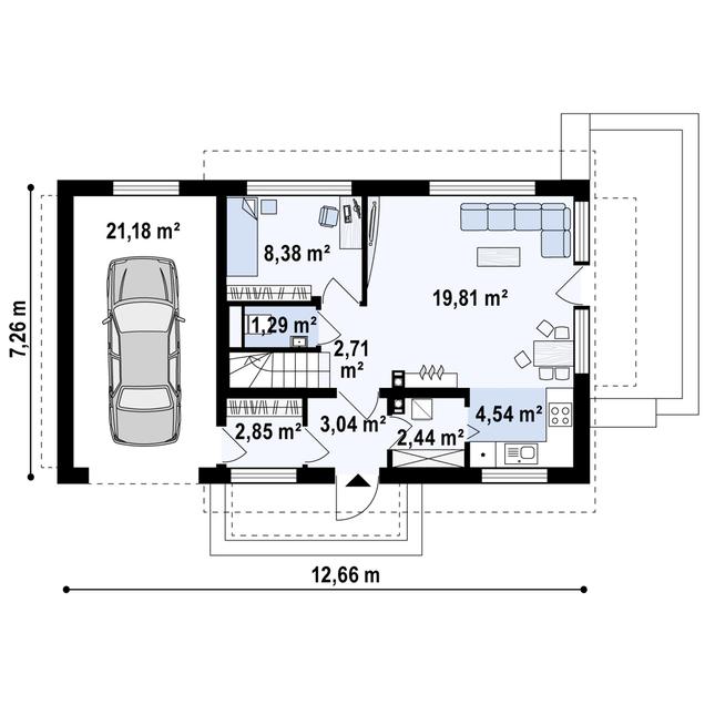 Rzut parteru POW. 66,2 m²