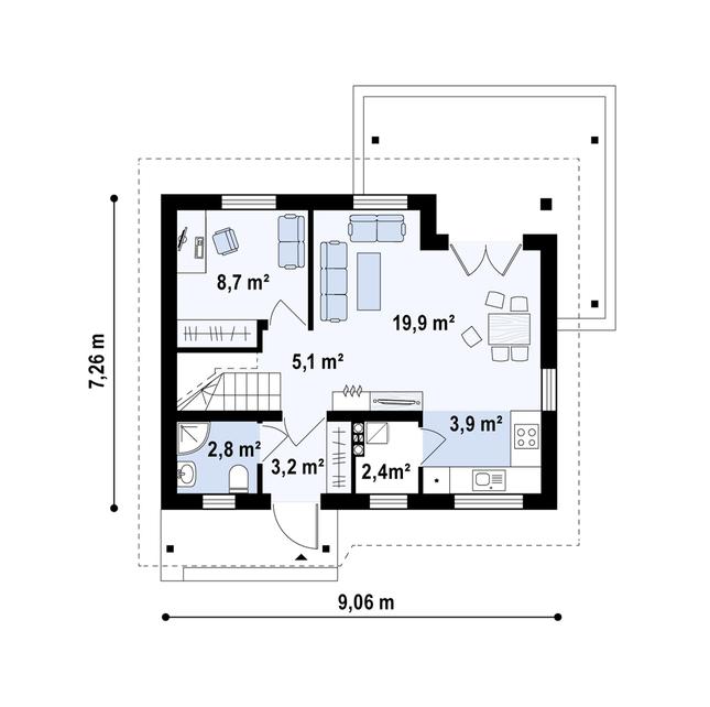 Rzut parteru POW. 45,9 m²