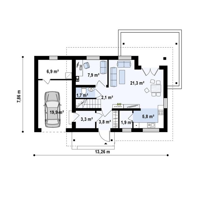 Rzut parteru POW. 78,6 m²