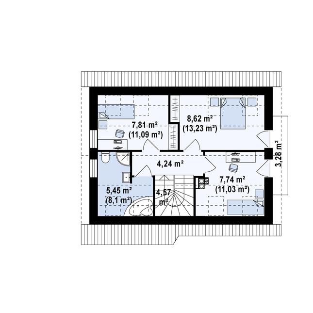 Rzut poddasza POW. 52,3 m²