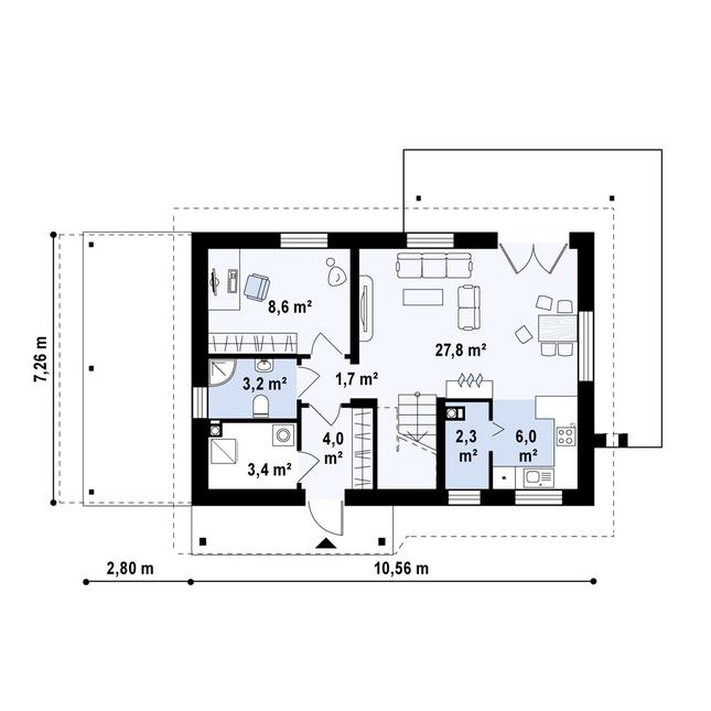 Rzut parteru POW. 53,3 m²