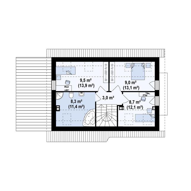 Rzut poddasza POW. 53,5 m²