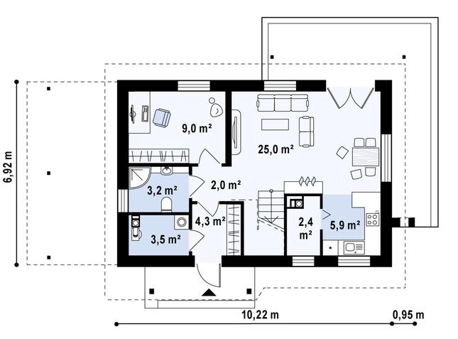 Rzut parteru POW. 55,0 m²