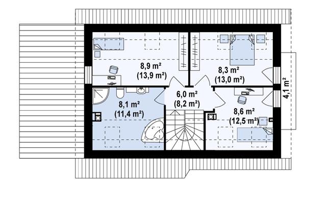 Rzut poddasza POW. 58,7 m²
