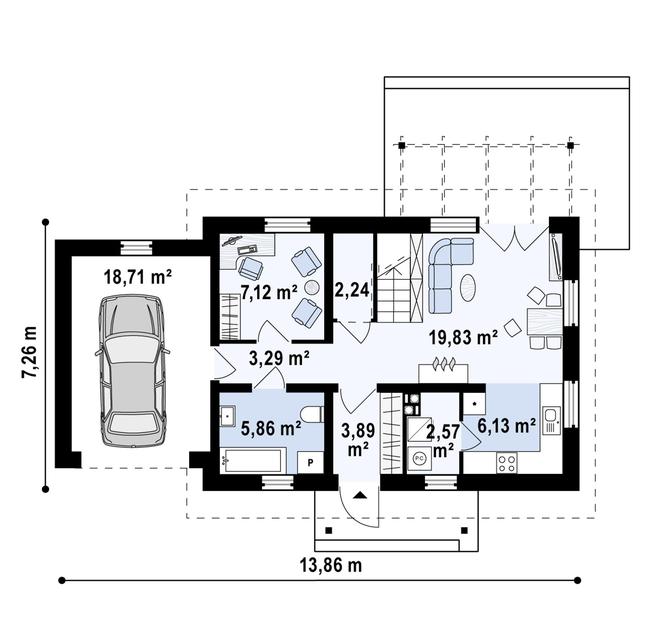 Rzut parteru POW. 69,6 m²