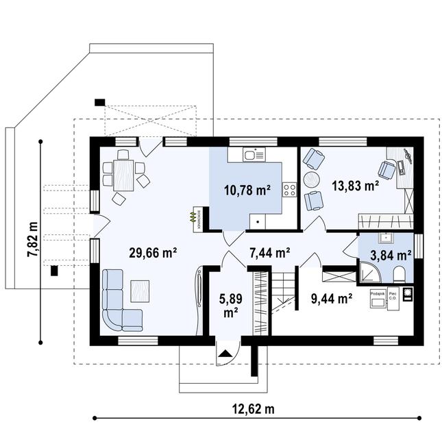 Rzut parteru POW. 80,9 m²