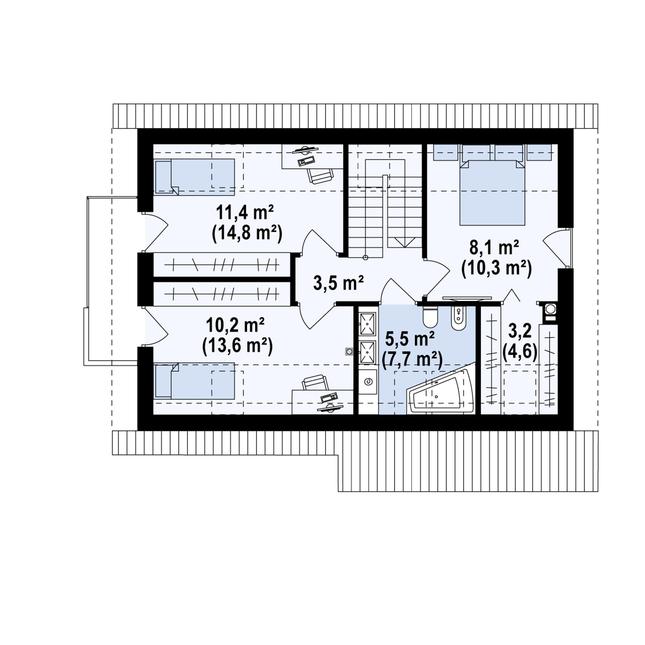 Rzut poddasza POW. 54,4 m²