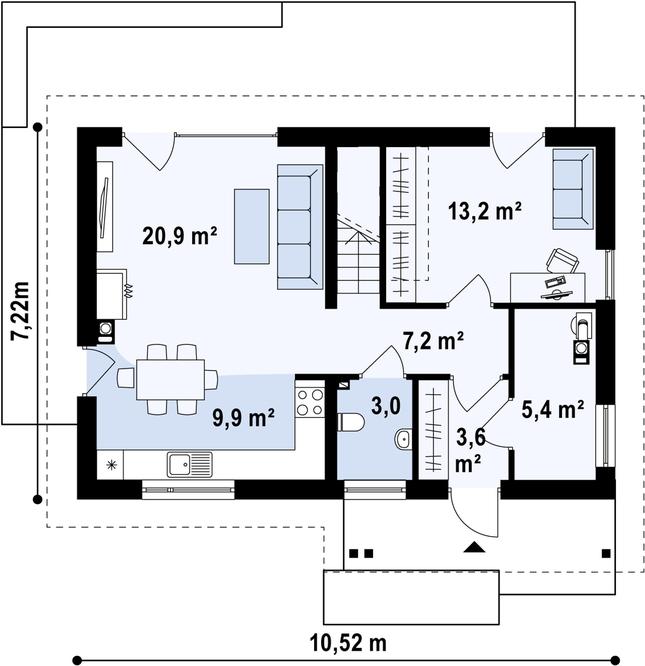Rzut parteru POW. 59,8 m²