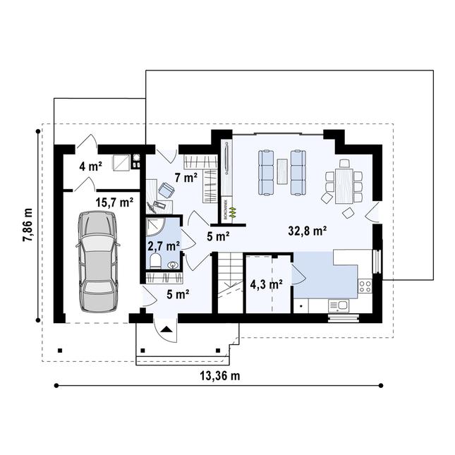 Rzut parteru POW. 73,5 m²