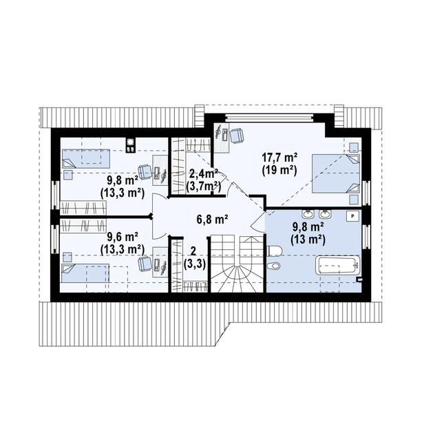 Rzut poddasza POW. 77,3 m²