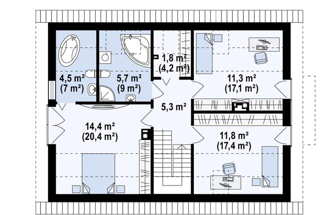 Rzut poddasza POW. 85,5 m²