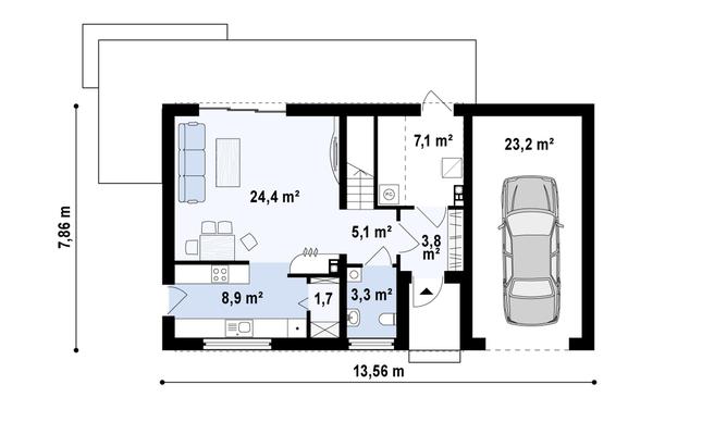 Rzut parteru POW. 77,5 m²
