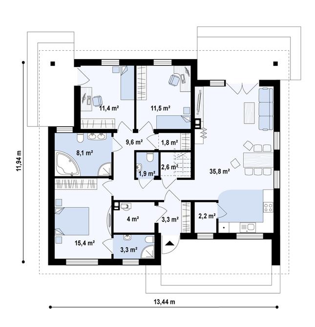 Rzut parteru POW. 110,1 m²